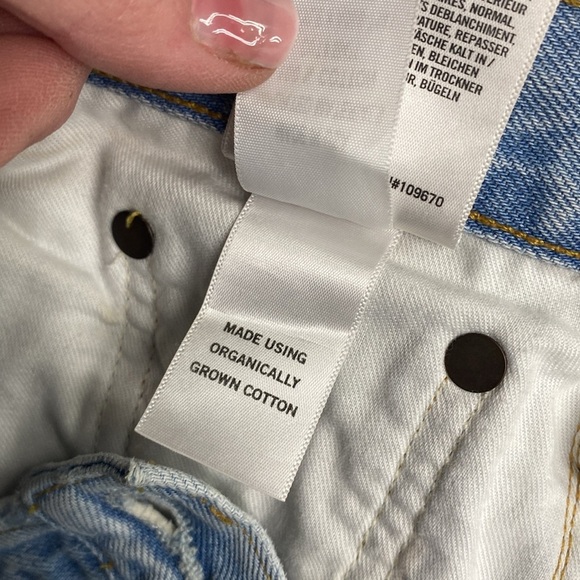 AGOLDE 100% ORGANIC COTTON RIPPED KNEE BUTTON FLY HIGH WAISTED JEANS - Picture 15 of 16